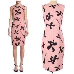 Sachin & Babi Noir Sz 0 Pink Black Floral Print Sheath Pencil Midi Dress